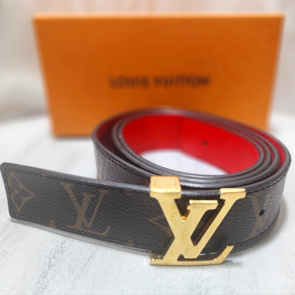 Authentic Louis Vuitton Monogram Reversable 30MM Belt 95/38 Coquelicot - Picture 1 of 11